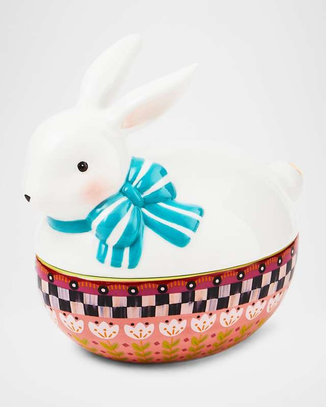 Calico Oval Lidded Bunny Dish